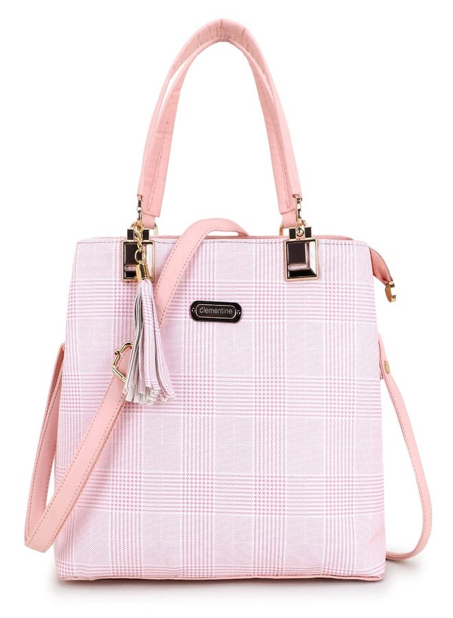 كليمنتين حقيبة يد نسائية من الجلد الصناعي بنقشة مربعات من كليمنتين | حقيبة يد أنيقة بحزام كتف قابل للتعديل، مناسبة للعمل والسفر والاستخدام اليومي | (وردي) - Image 1